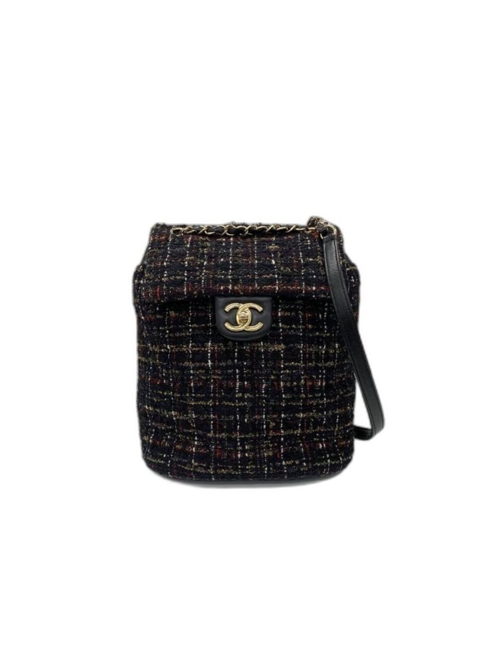 Chanel Quilted Tweed CC Logo Turnlock Chain Backpack